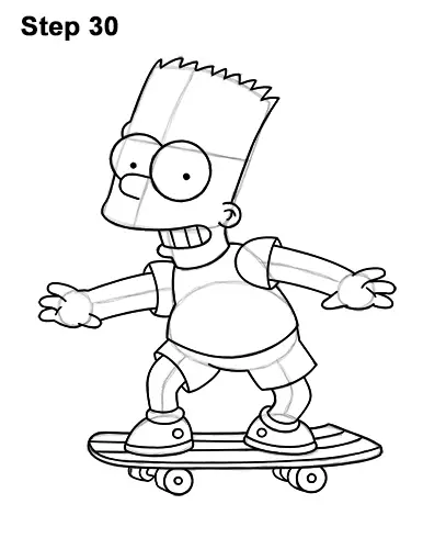 How to Draw Bart Simpson Full Body Skateboard Skater Skating 30