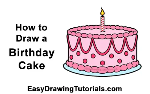 How to Draw Cartoon Birthday Cake Candle Pink