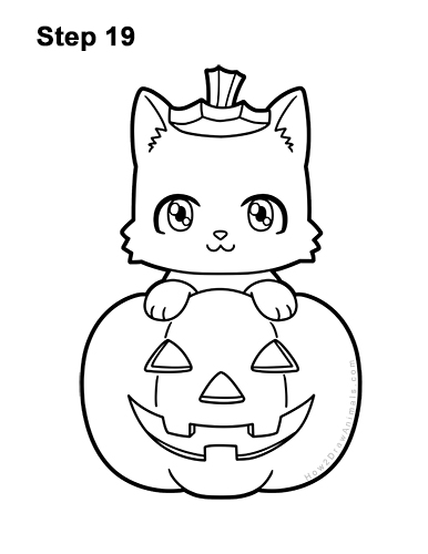 How to Draw a Cat in a Pumpkin for Halloween || VIDEO & Step-by-Step