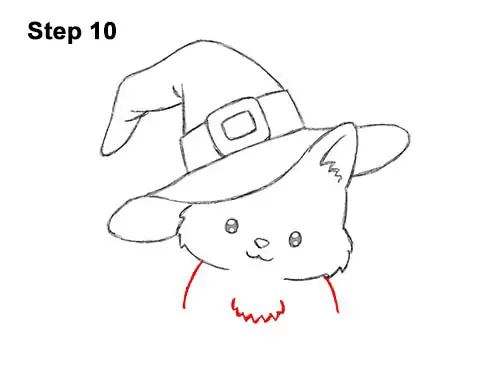 How to Draw Cute Cartoon Cat Kitten Witch Hat Halloween 10