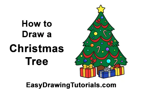 How to Draw Cartoon Christmas Tree with Presents
