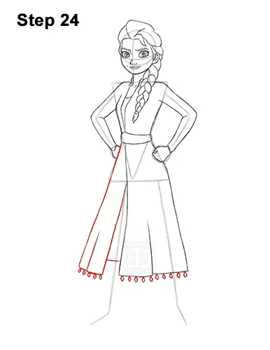 How to Draw Queen Elsa Frozen Two II Dress Outfit Full Body 24