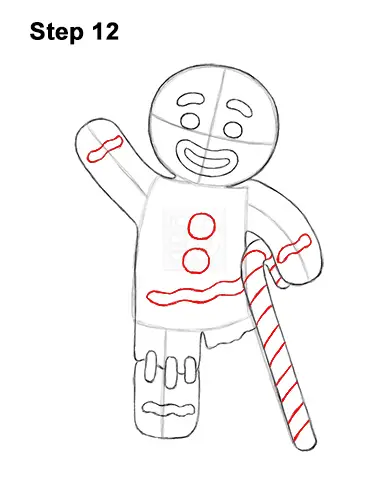 How to Draw Gingerbread Man Shrek Candy Cane 12