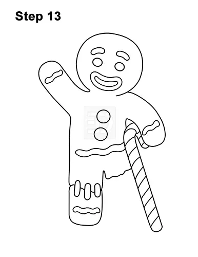 How to Draw Gingerbread Man Shrek Candy Cane 13