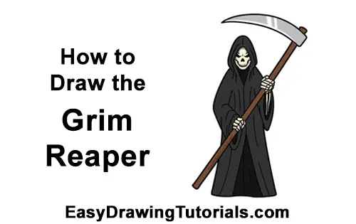 How to Draw Scary Halloween Grim Reaper Scythe Skeleton