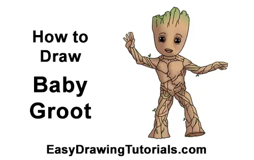 How to Draw Baby Groot Full Body Guardians of the Galaxy