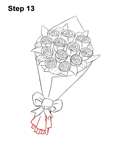 How to Draw Bouquet Dozen Roses Velentine's Day 13