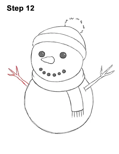 How to Draw Cute Cartoon Snowman Hat Scarf 12