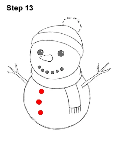 How to Draw Cute Cartoon Snowman Hat Scarf 13