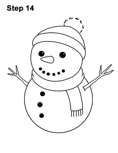 How to Draw Cute Cartoon Snowman Hat Scarf 14
