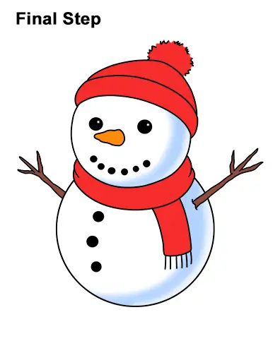 How to Draw Cute Cartoon Snowman Hat Scarf
