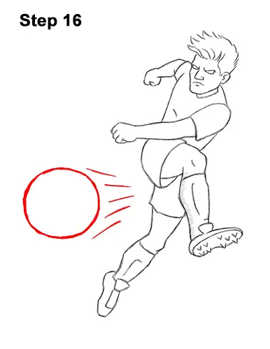 How to Draw Cartoon Soccer Football Player Kicking Ball 16