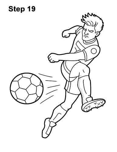 How to Draw Cartoon Soccer Football Player Kicking Ball 19