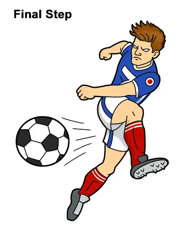 How to Draw Cartoon Soccer Football Player Kicking Ball