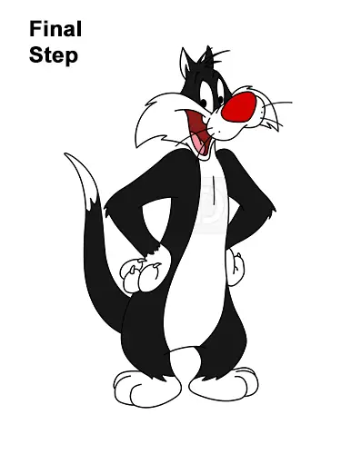 How to Draw Sylvester the Cat (Looney Tunes) VIDEO & Step-by-Step Pictures