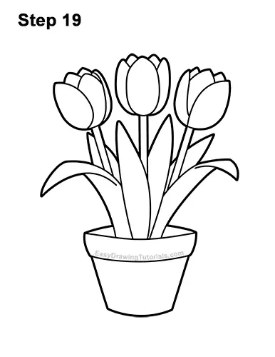 How to Draw Cartoon Pink Flowers Tulips 19