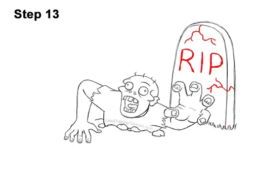 How to Draw Cartoon Zombie Coming out of the Ground 13