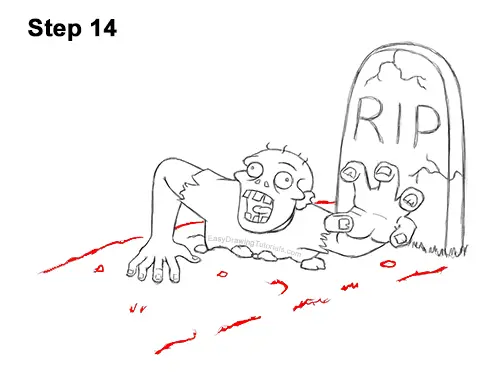 How to Draw Cartoon Zombie Coming out of the Ground 14