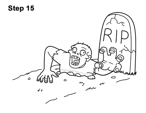 How to Draw Cartoon Zombie Coming out of the Ground 15